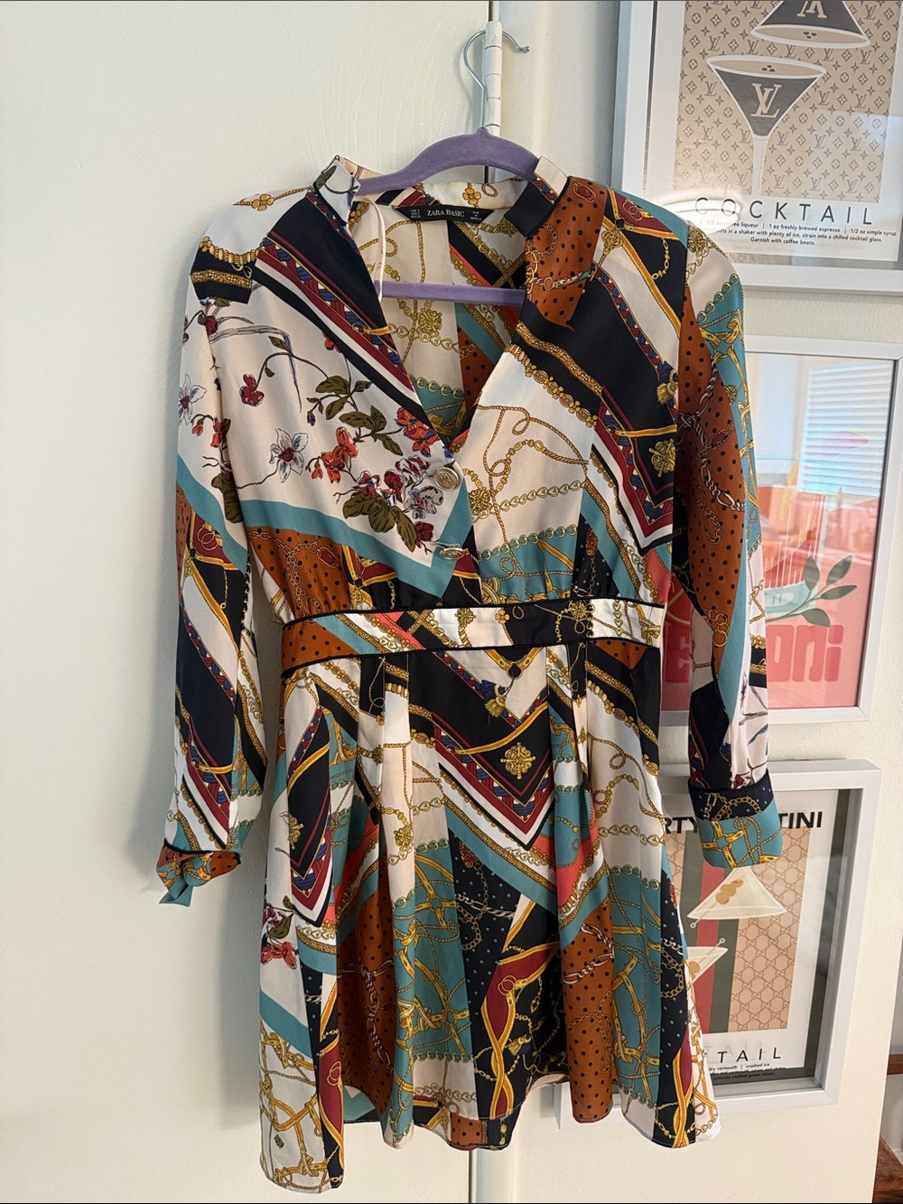 Zara Multi-Color chain Printed Long Sleeve Dress